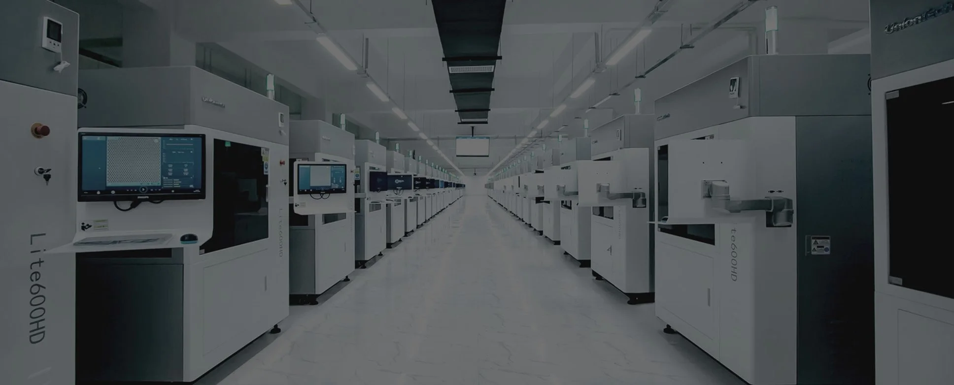 SLA 3D printing workshop with industrial printers in production